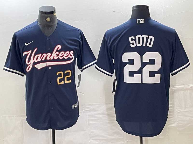 Mens New York Yankees #22 Juan Soto Number Navy Cool Base Stitched Baseball Jerse